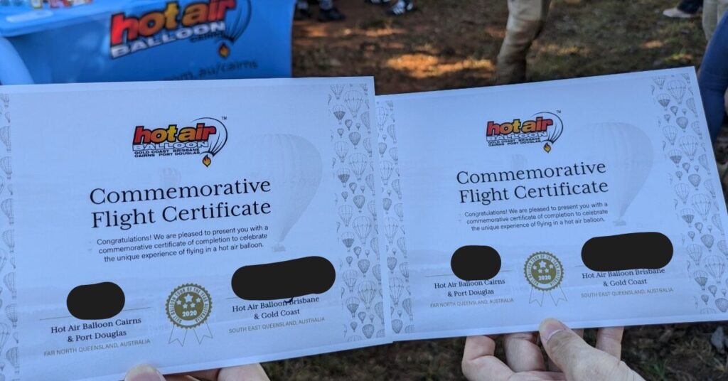 熱気球体験証明書